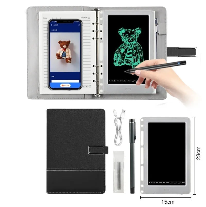 85-inch electronic writing pad with stitching design, smart pen, and USB cable in black, dark blue, or sky blue