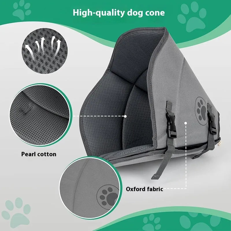 An adjustable white polyester ring collar for pets, shown in single and double layer styles, on a grey background.