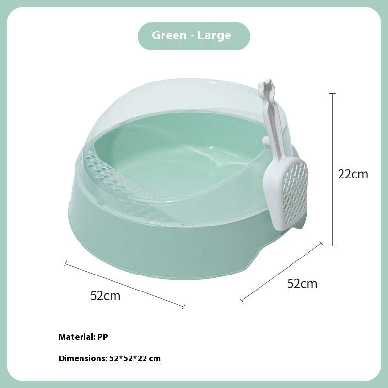 Round plastic cat litter box with deodorant features in mint green and pink colour options