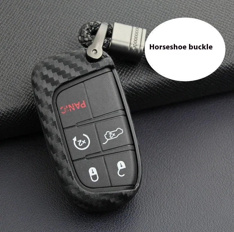 Silicone and carbon fibre pattern protective case for a Dodge Chrysler Fiat remote car key fob