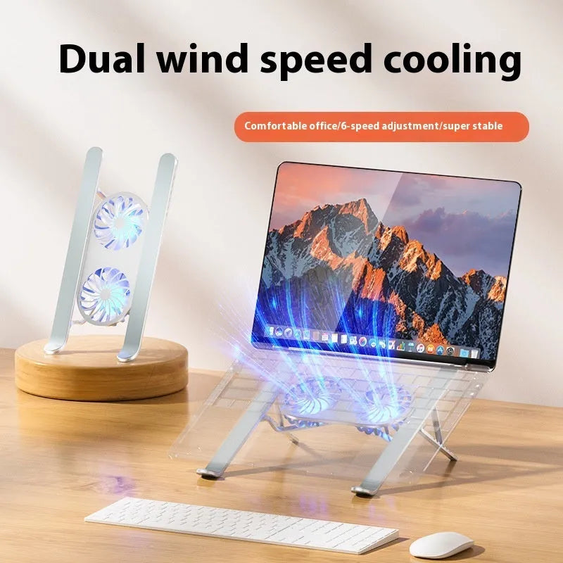 Aluminium alloy laptop cooling stand with twin fans and height adjustment mechanism
