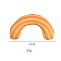 Striped pattern cat pillow toy with noise maker and catnip strip measuring 23 by 20 centimetres