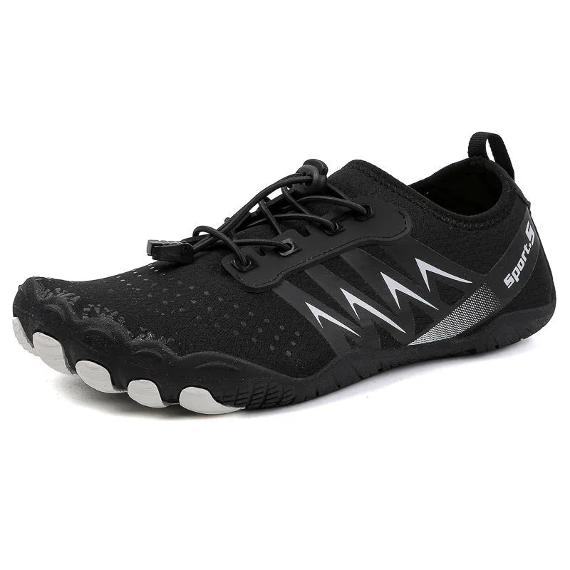 Low-top river tracing shoes in apricot colour with mesh upper and rubber sole.