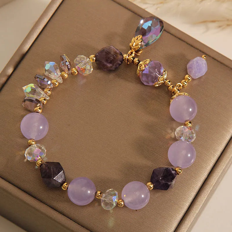 Retro purple crystal drop bracelet for children with adjustable design and lavender water drop pendant