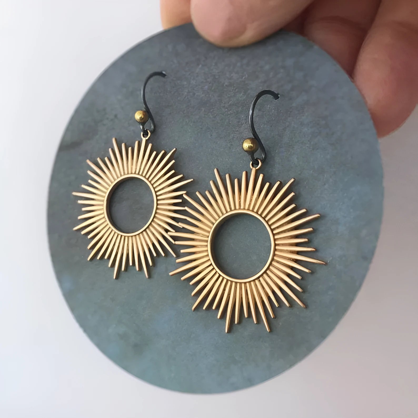 Retro distressed hollow-out geometric ring earrings in alloy with electroplated finish