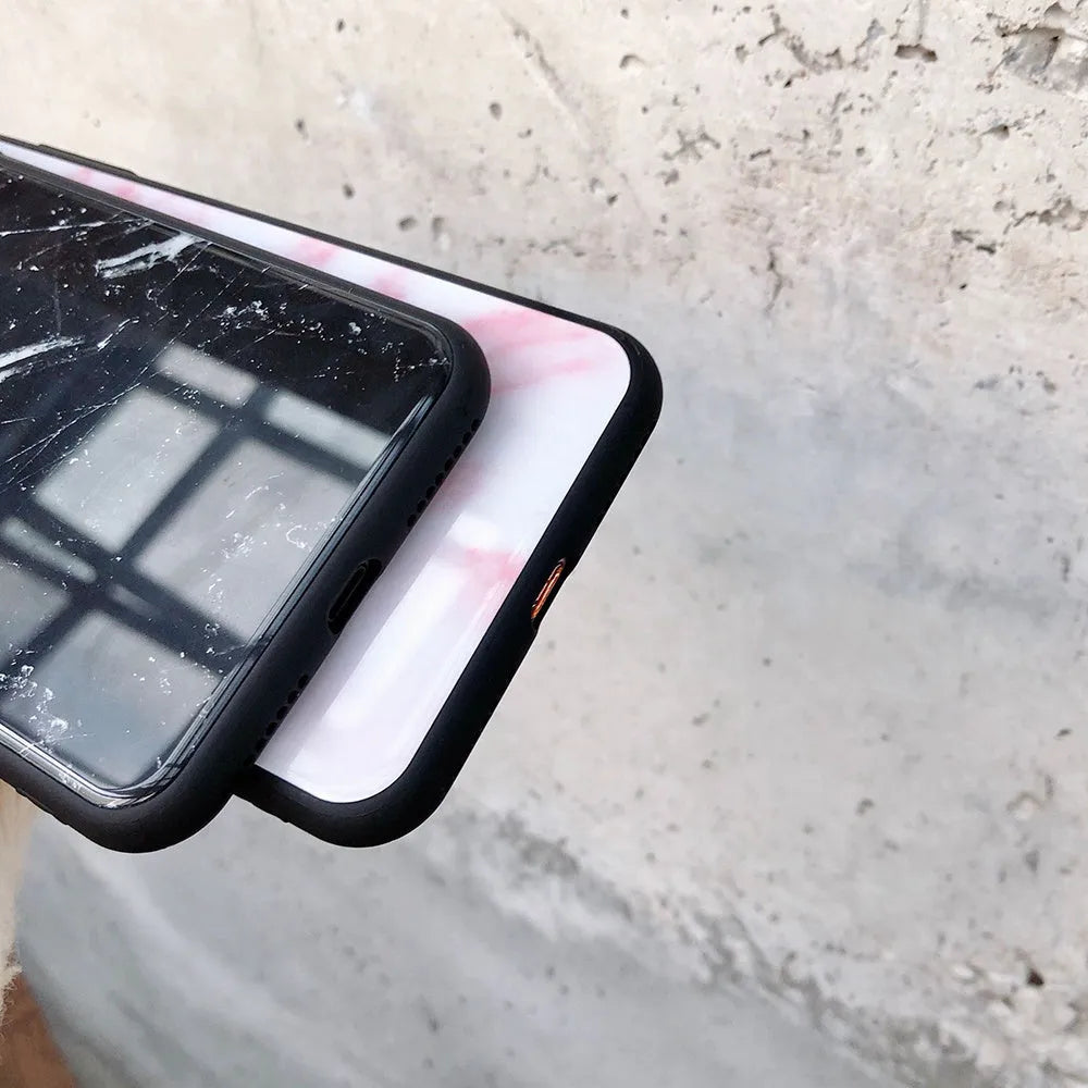 Marble glass phone case with soft TPU edge and HD glossy glass back for iPhone, Chinese style, in beige colour