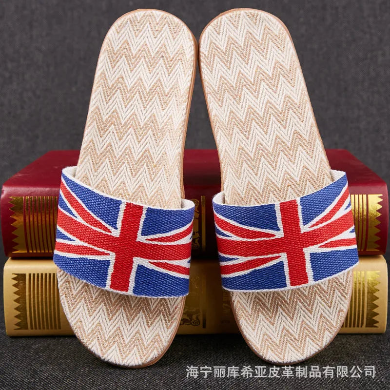 Open toe linen home slippers with EVA sole, 1.5-3.5cm thick, in assorted colours