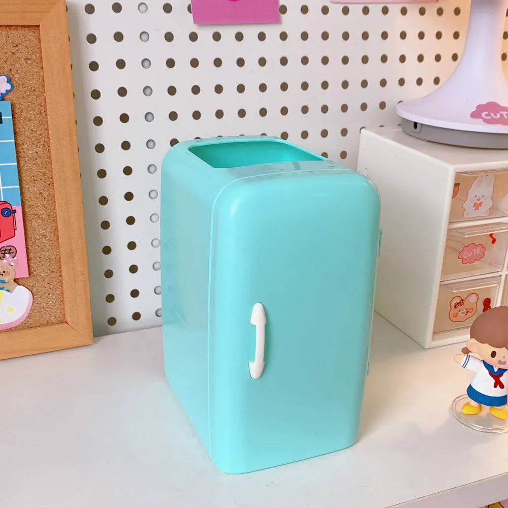 Refrigerator pencil case in PP plastic, 10.7 x 9.8 x 7.5 cm, white light blue or pink pen holder