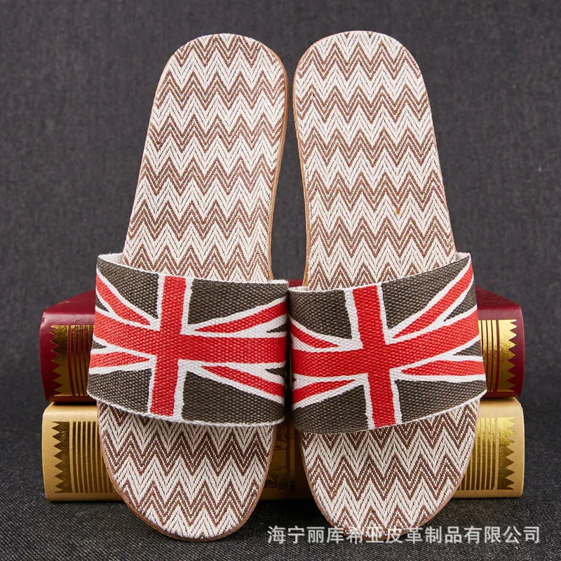 Open toe linen home slippers with EVA sole, 1.5-3.5cm thick, in assorted colours