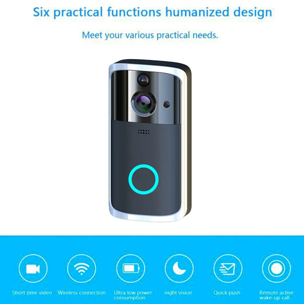 Wireless WiFi video doorbell camera with 32GB TF card, PCB body, black or silver, night vision