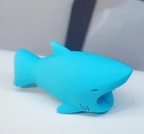 iPhone Lightning cable protector in an animal design, shown on the end of a charging cable.