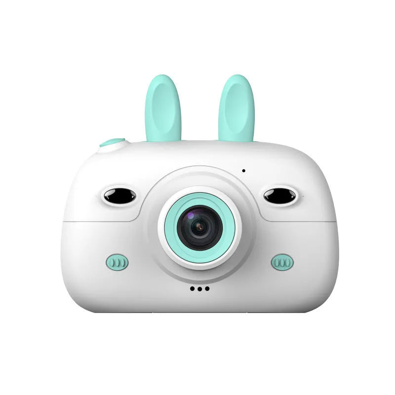 Cartoon rabbit video recorder kids camera with 1080P dual camera, dual flash, 650mAh battery, in green or pink