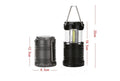 Black battery COB camping tent light with incandescent lamp and 3V power.