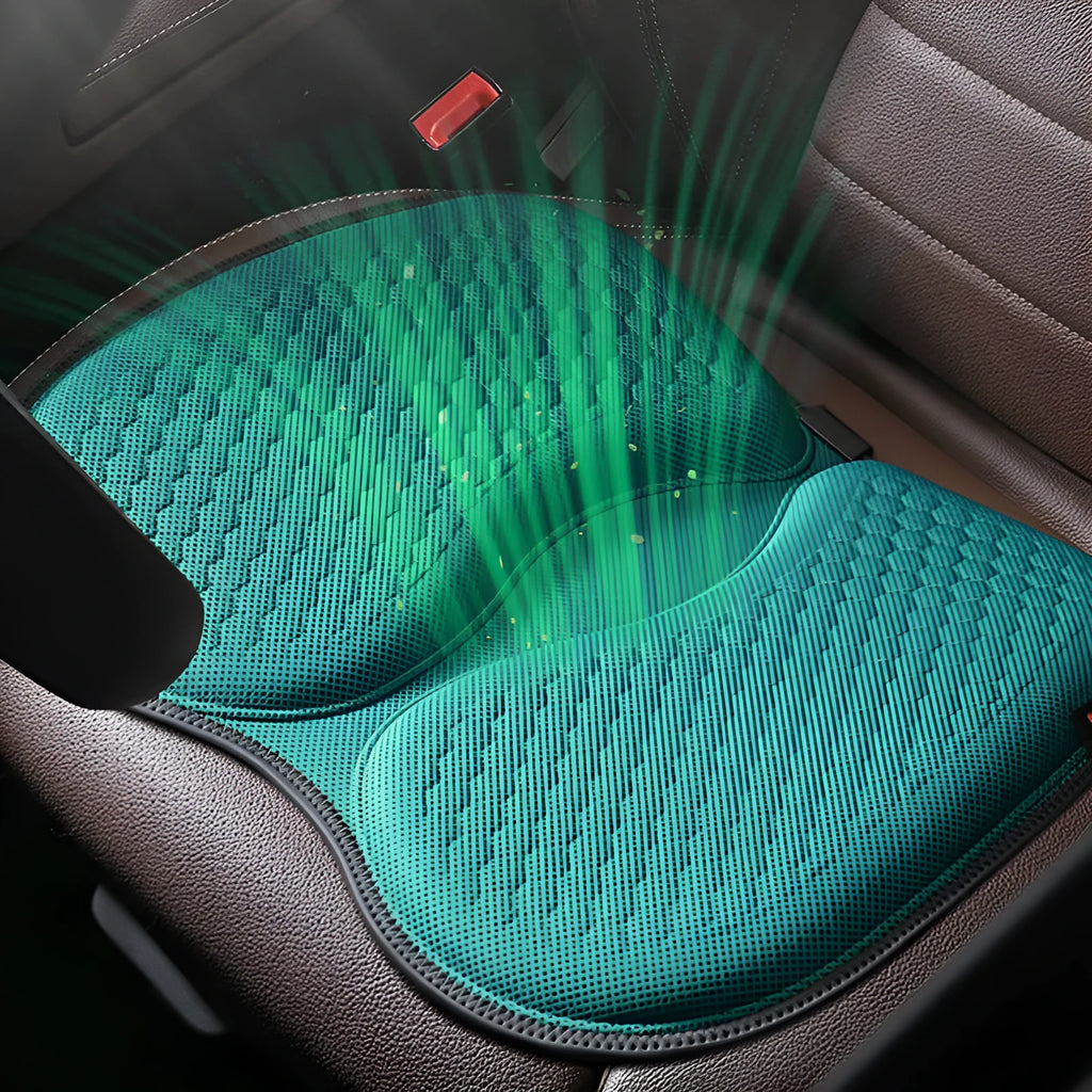Honeycomb gel car seat cushion in assorted colours on a car seat.