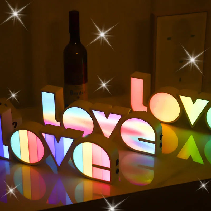 Rainbow LOVE word LED decorative light with plastic lampshade for Valentine's Day