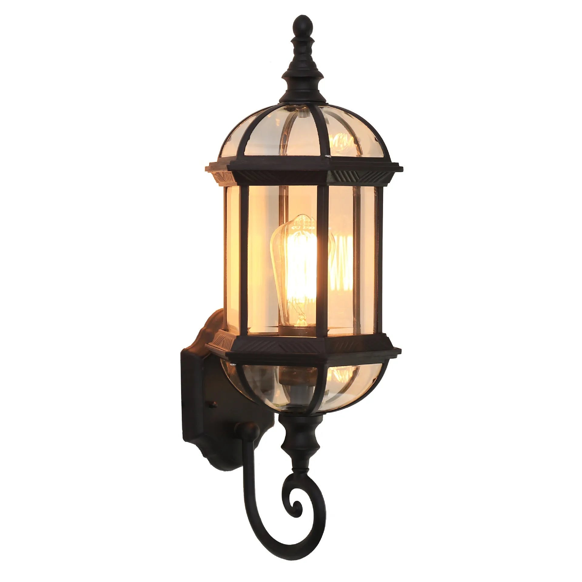 Gold aluminium outdoor wall lamp with three-layer design mounted on a brick wall.