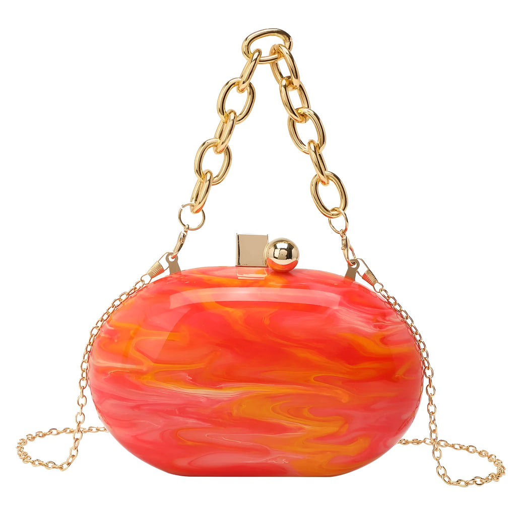 Hard acrylic oval chain crossbody bag with retro design and internal organisation pockets