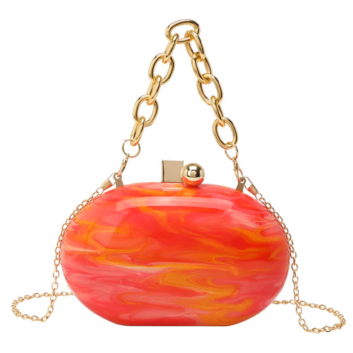Hard acrylic oval chain crossbody bag with retro design and internal organisation pockets