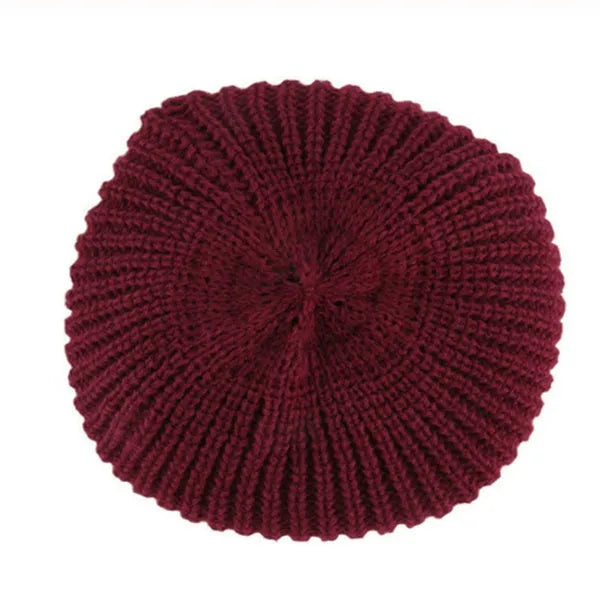 Knitted wool cap, striped pattern, black gray jujube red, 32cm length 20cm width, warp knit