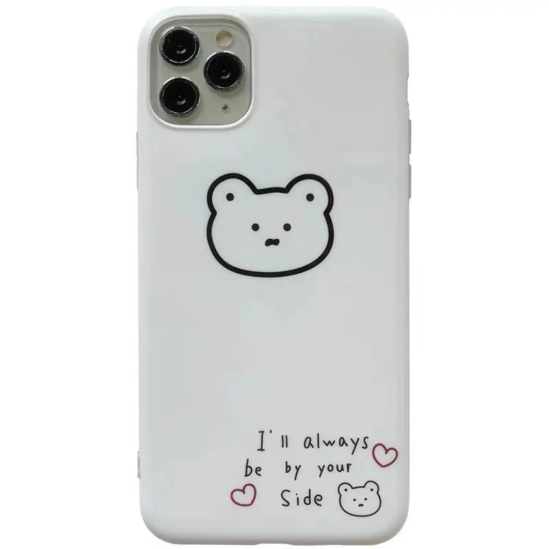 Cartoon bear design on a soft silicone back cover case for an Apple iPhone.