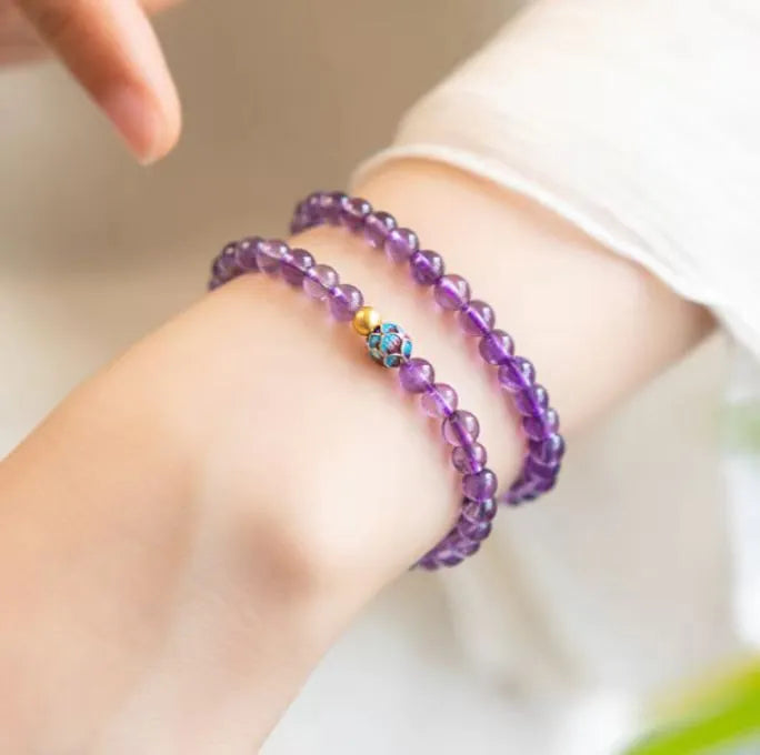 Purple lotus charm bracelet with retro Chinese student styling for women