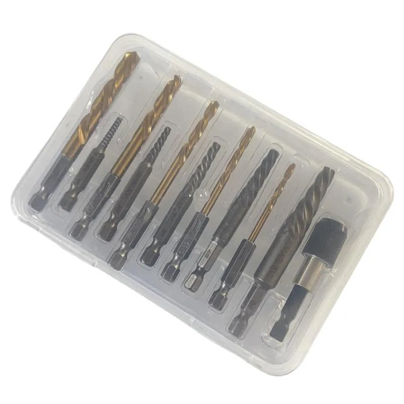 12-piece hexagonal handle screw extractor set in silver metal finish