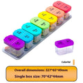 Extra-large white and rainbow coloured plastic pill organiser with 14 removable compartments.