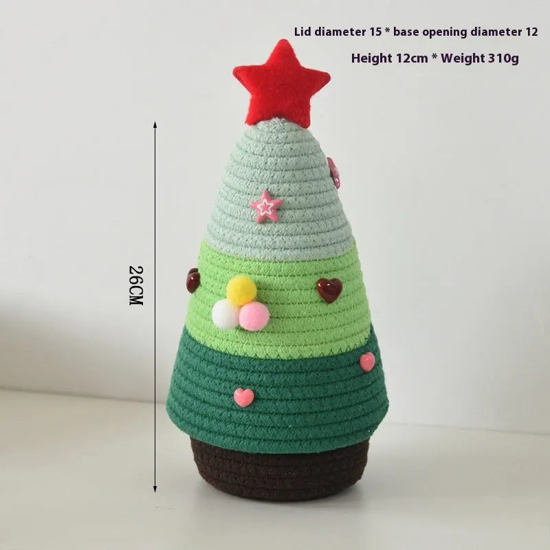 Christmas decoration storage basket in cotton thread with green Christmas tree colour