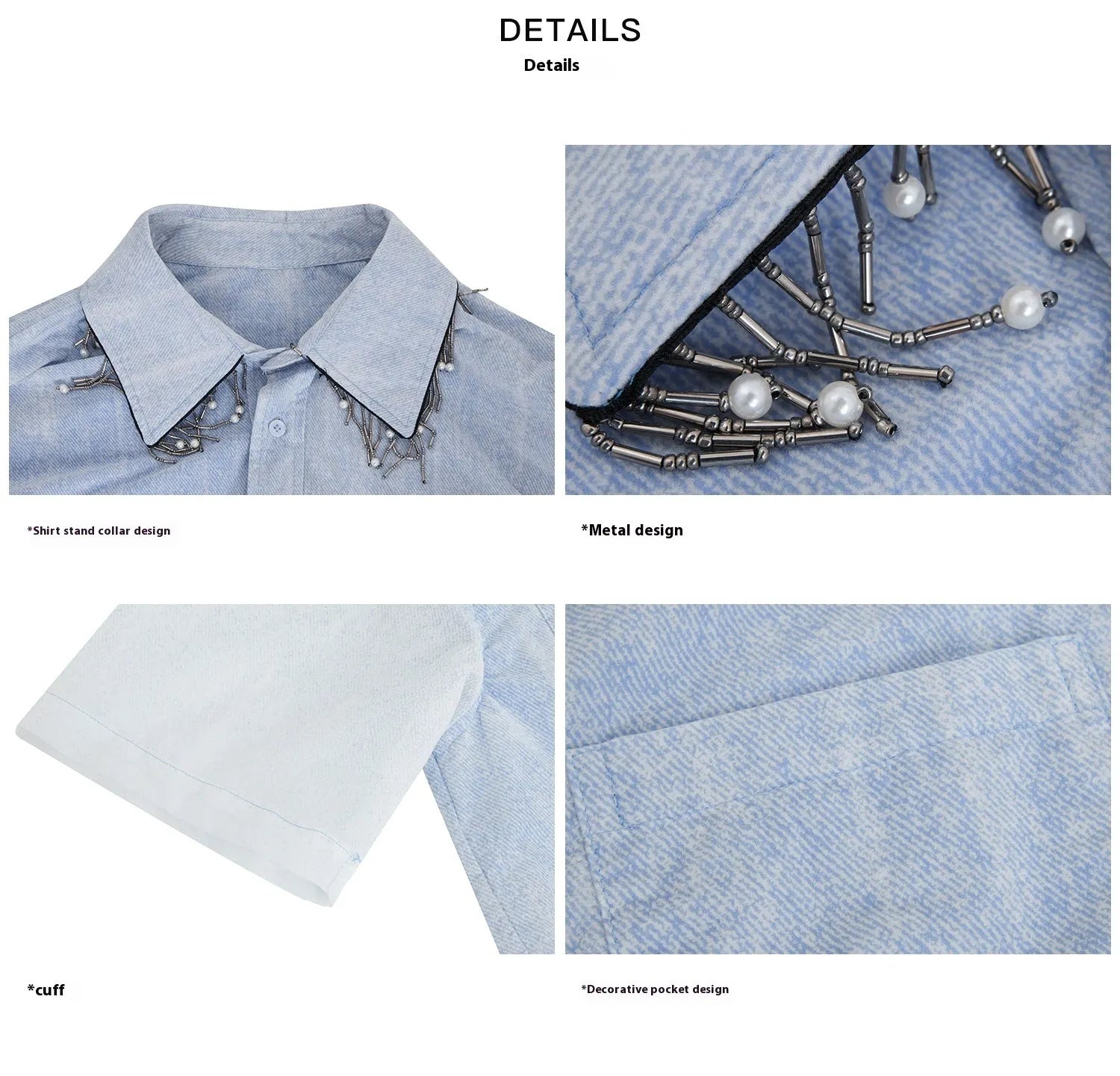 Men's loose fit blue and white gradient shirt with quilted pattern and short sleeves