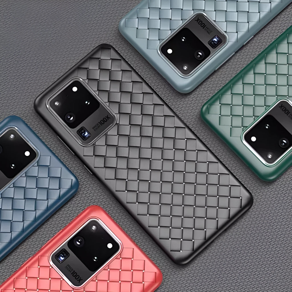 Woven textile phone case for Samsung Galaxy phones in five colour options