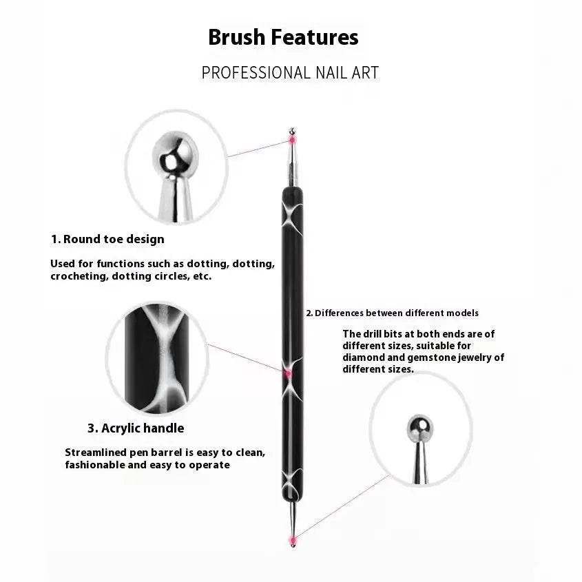 Five acrylic point line pressing pens for nail art, shown in assorted styles including black, brick red, cyan and purple HAILANG.