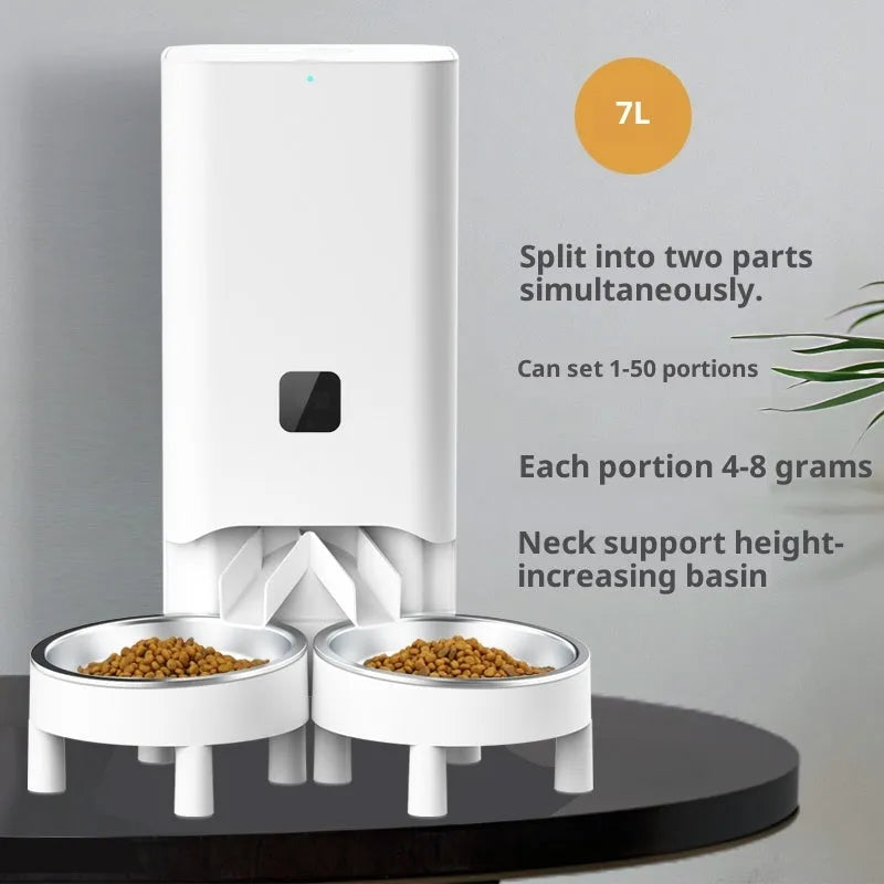 Multiple smart pet automatic feeder B58 with timed and quantitative feeding, three stainless steel bowls, white body