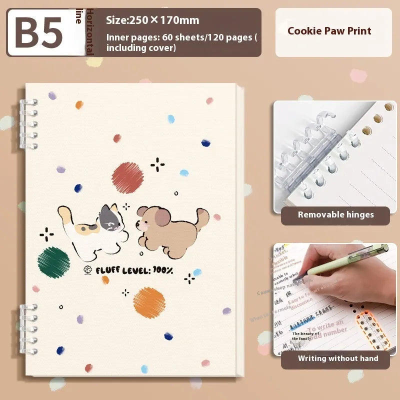 A5 thickened loose-leaf notebook with detachable coil, 60 sheets, 20.3x14.0 cm, cute cover style