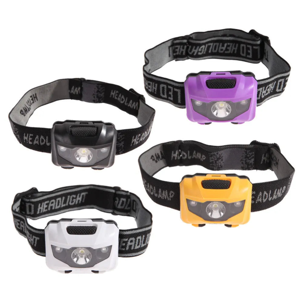 Waterproof outdoor head torch with white and red LEDs mounted on adjustable head strap