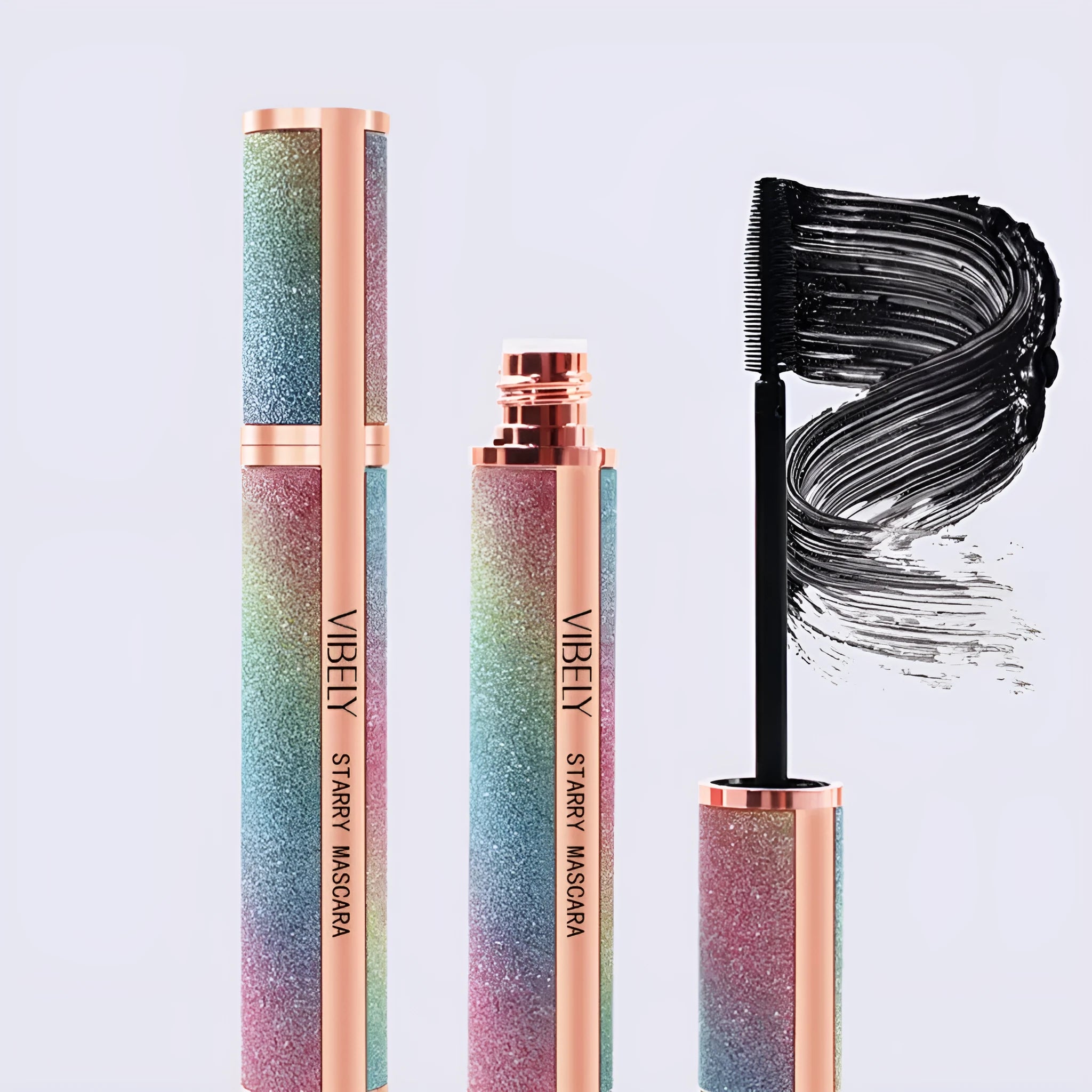 Black waterproof curling mascara for long thick lashes with smudge-resistant formula