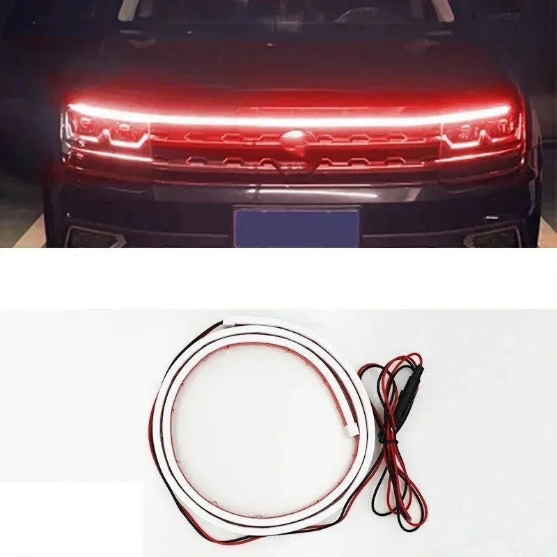 Flexible silicone LED strip daytime running lights for cars in white, ice blue, and red colours.