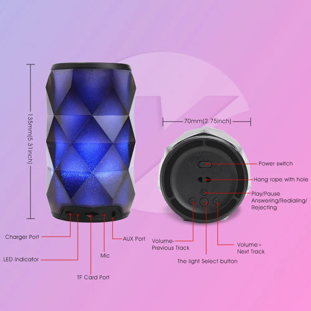 Black crystal diamond cut Coke can shaped lantern Bluetooth speaker with colourful starry sky lighting effect.