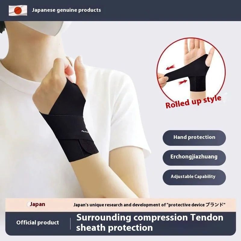 Adjustable black and skin-colour athletic wristguards for left and right hands, shown for sports like badminton and tennis.