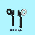 Black handheld LED fill light for mobile phone photography, showing compact portable design.