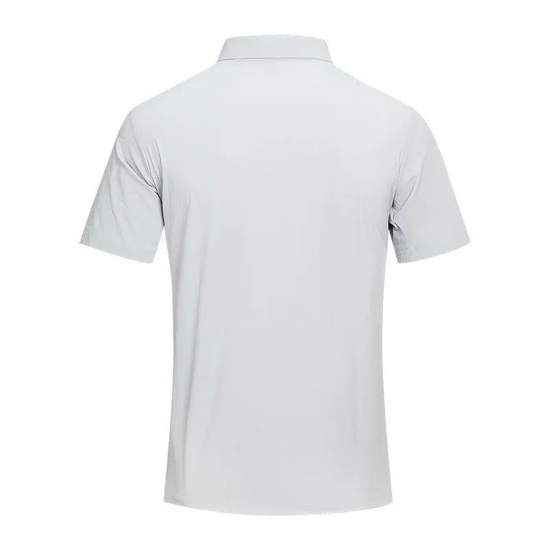 Men's chemical fibre blend polo shirt short sleeve in classic black colour with slit design detail