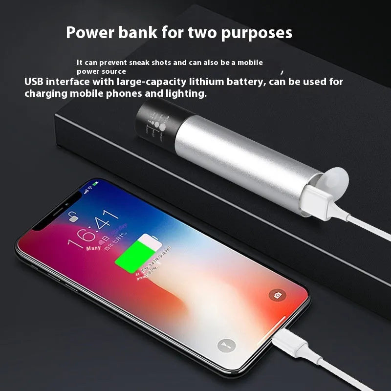 Black and silver aluminium red light therapy mosquito repellent lamp with charging cable