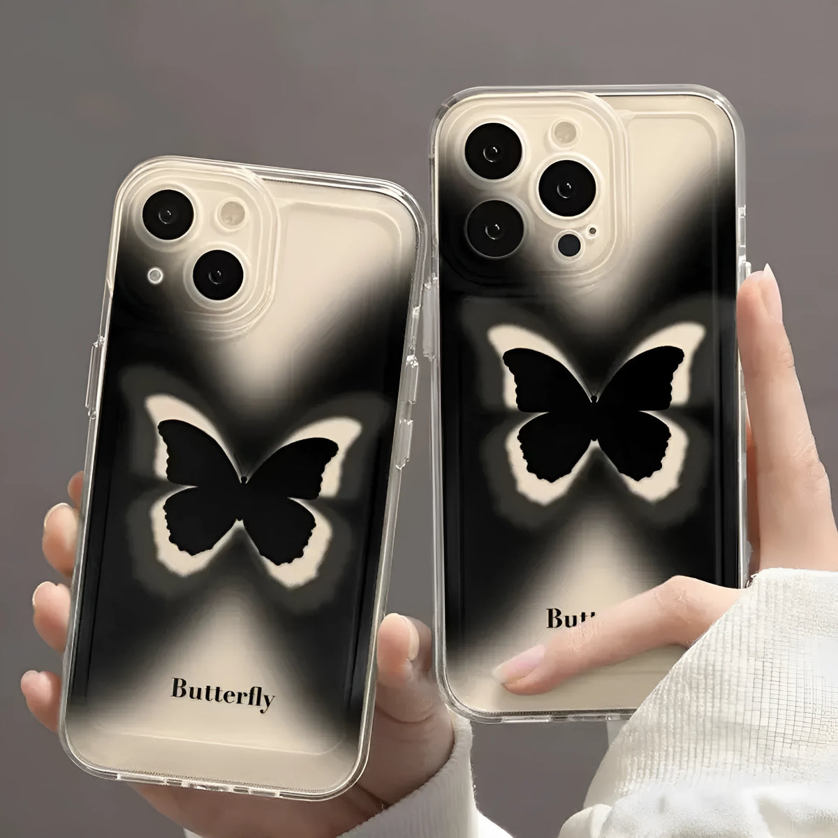 Transparent soft TPU phone case with painted butterfly design for iPhone models, shockproof and anti-fingerprint.