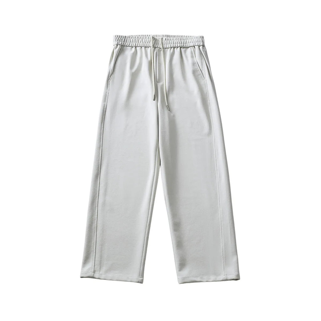Men's cotton blend straight leg trousers in Paris grey colour showing high waist design with lace-up closure