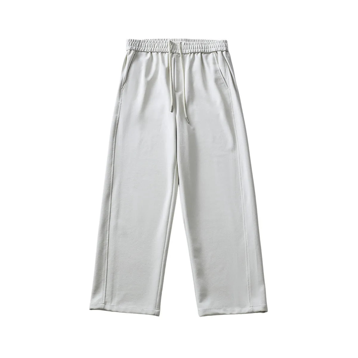 Men's cotton blend straight leg trousers in Paris grey colour showing high waist design with lace-up closure