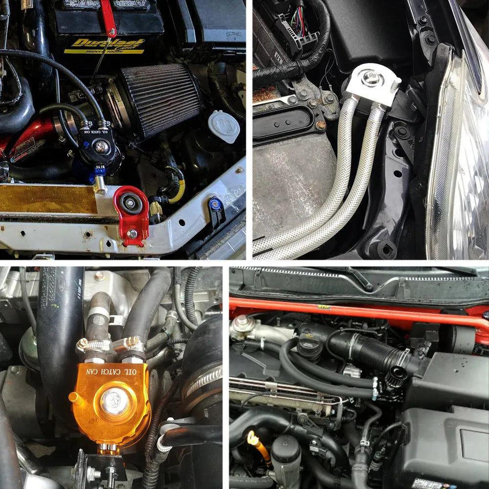 Aluminium alloy engine oil breathable pot for car modification in black, blue, red, and silver colour options