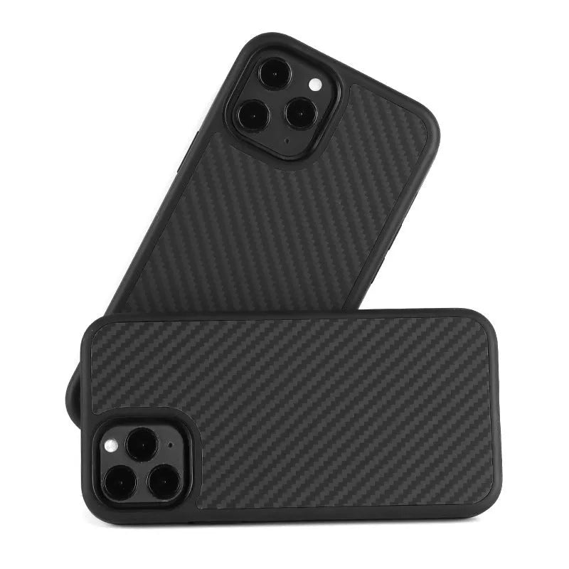Black wooden phone case for iPhone with TPU and Kethlar construction showing back cover design