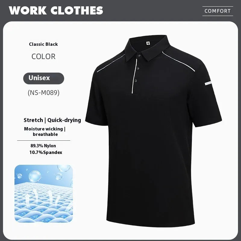 Men's chemical fibre blend polo shirt short sleeve in classic black colour with slit design detail