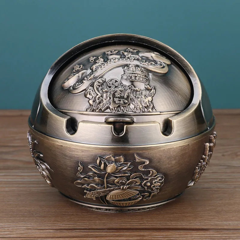 Creative bronze and red copper alloy ashtray with smoke extinguishing slot in various decorative styles.