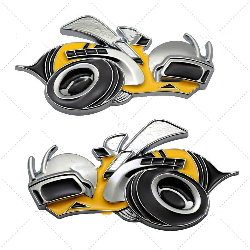 Big Bee zinc alloy car bumper sticker pair in large 11.2 by 6.2 cm size on a vehicle.
