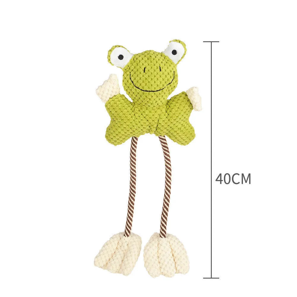 Pet vocal toy plush bite-resistant cut corduroy corn velvet cotton rope squeaky dog chew toy Crooked Neck Fawn Frog